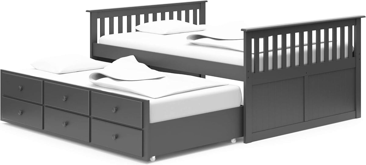 Twin Espresso Captain's Bed with Trundle and Drawers F469