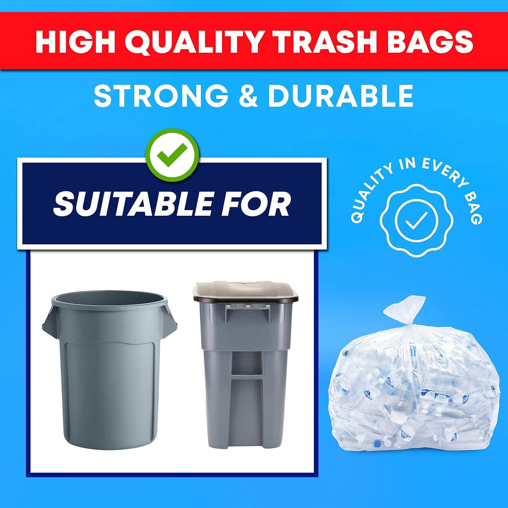 Clear Heavy Duty Trash Bags 30-33 Gallon 100 Bags with Ties R83844