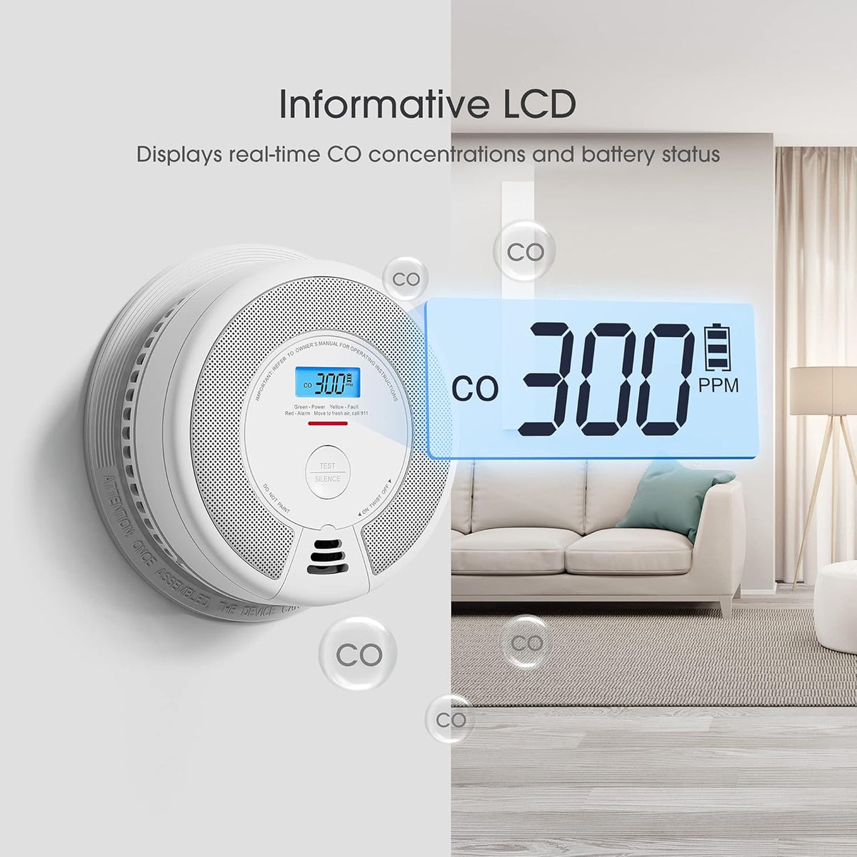 Wireless Interconnected Combination Smoke and Carbon Monoxide Detector with LCD Display, Pack of 6 H910651
