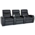 Black Top Grain Leather Powered Recline Row of 3 Home Theater Seating S835736
