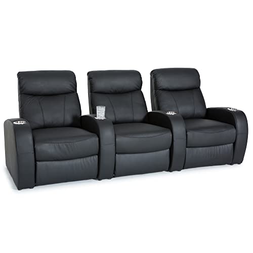 Black Top Grain Leather Powered Recline Row of 3 Home Theater Seating S835736