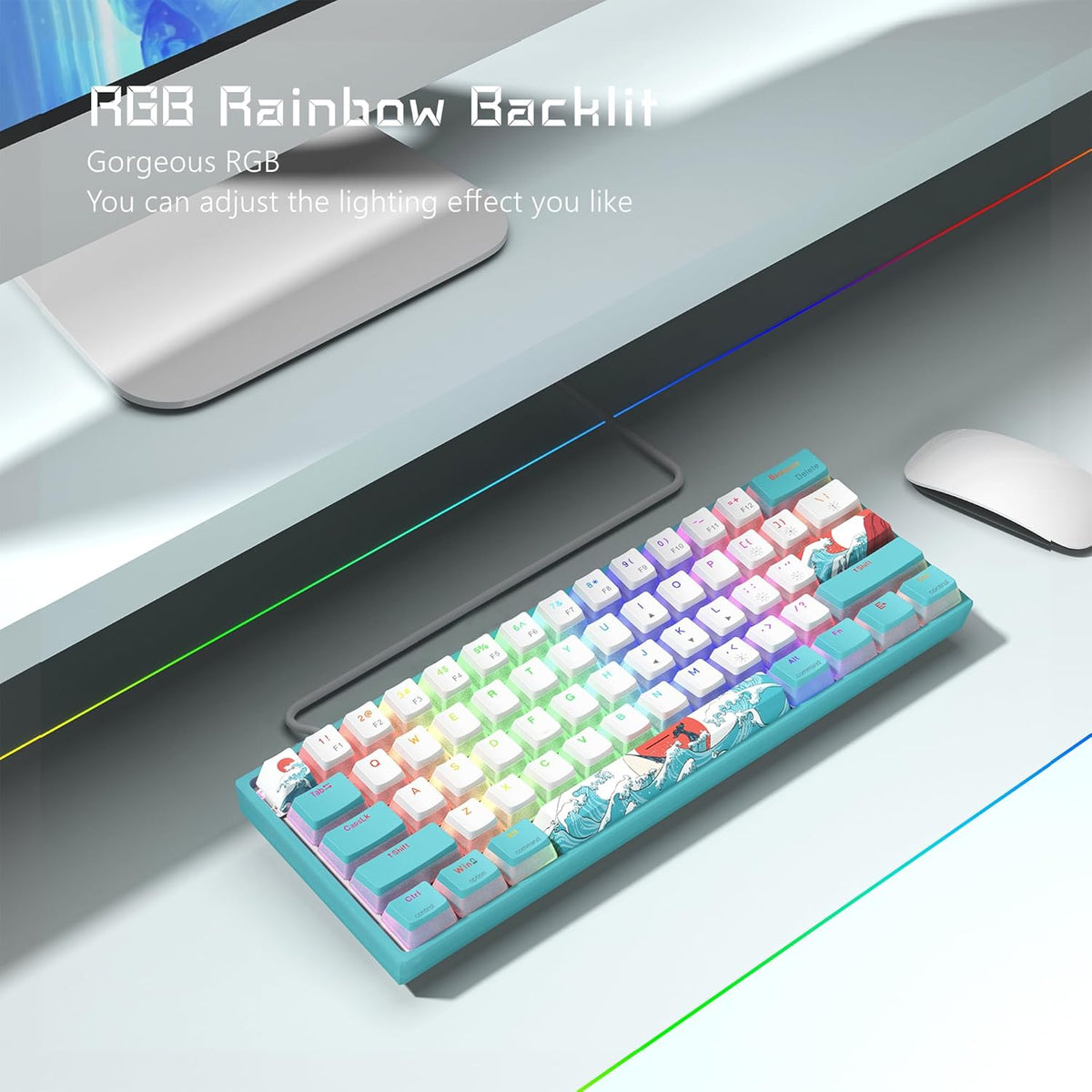 60% Wired Mechanical Gaming Keyboard with RGB and PBT Keycaps E770