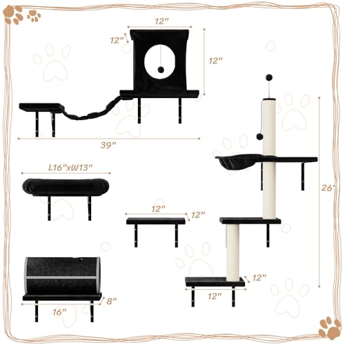 Black 7-in-1 Wall Mounted Cat Climber Set P7673
