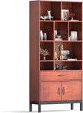 Brown 4 Tier Bookcase with Doors and Drawers V69838