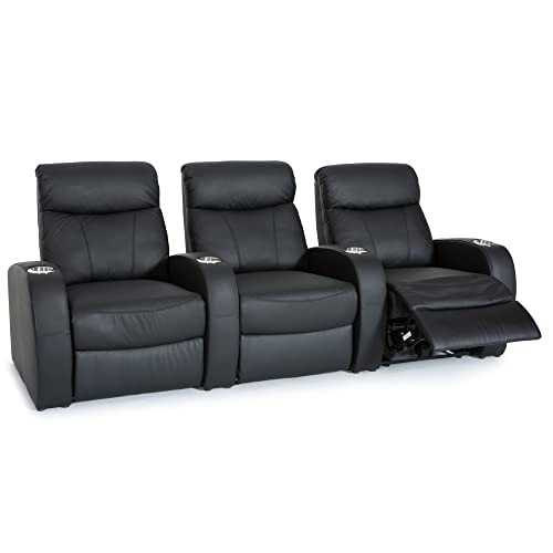 Black Top Grain Leather Powered Recline Row of 3 Home Theater Seating S835736