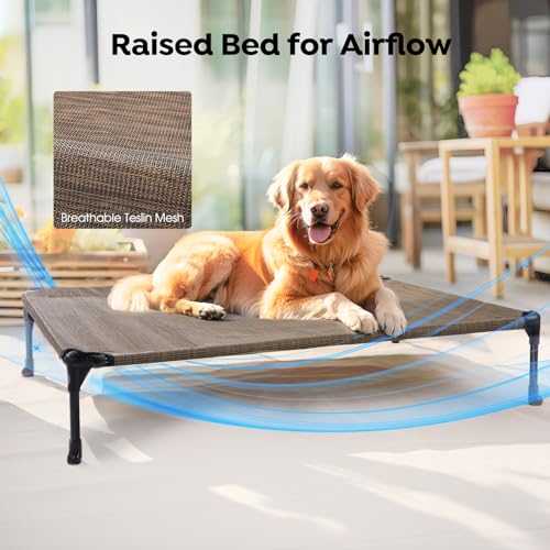 Cooling Elevated Dog Bed with Removable Waterproof Bolster Cushion Mat, 42x30inches, Beige E78486