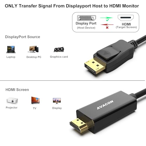 DisplayPort to HDMI 6 Feet Gold-Plated Cable Black U642