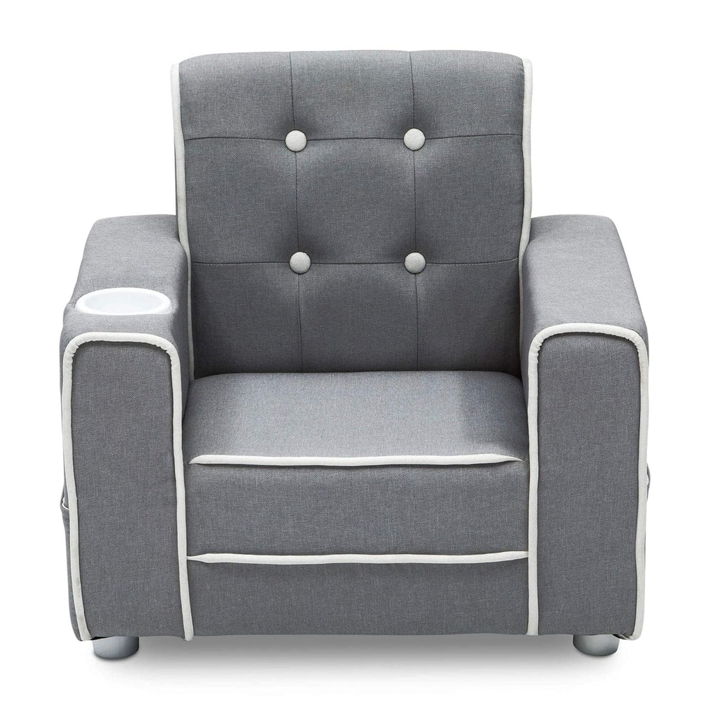 Kids Upholstered Chair with Cup Holder, Soft Grey & Kids Wood Table and Chair Set (2 Chairs Included) D109