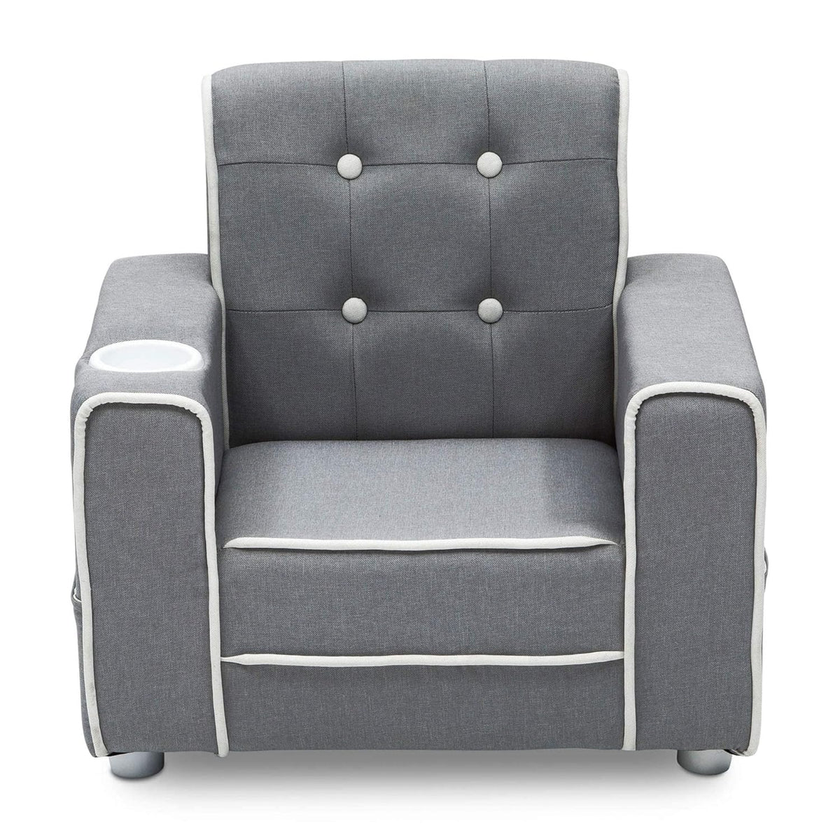 Kids Upholstered Chair with Cup Holder, Soft Grey & Kids Wood Table and Chair Set (2 Chairs Included) D109