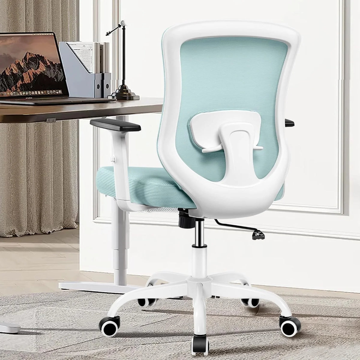 Light Blue Ergonomic Mesh Office Chair with Adjustable Armrests R151805