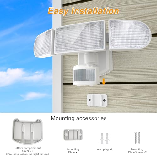 White 3-Head LED Flood Light, 1800LM, 5000K, IP65 Waterproof, Battery Operated Q170
