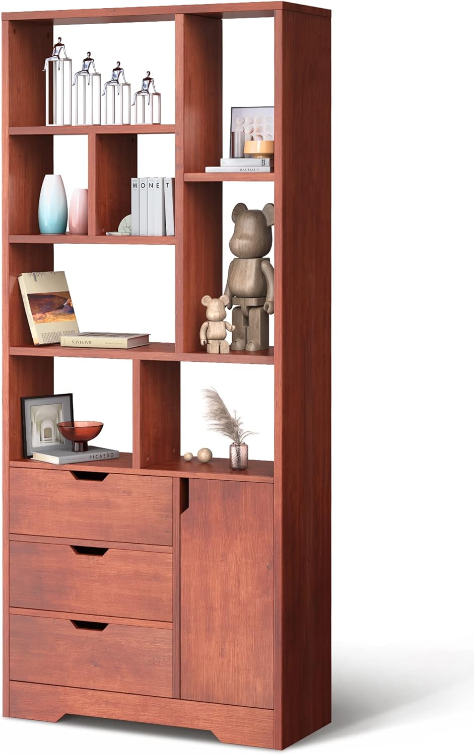 Brown 4 Tier Bookcase with Doors and Drawers V69838