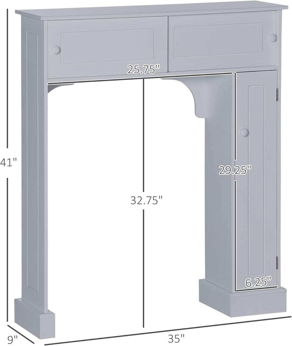 Gray Freestanding Over The Toilet Bathroom Cabinet with Adjustable Shelves L20555