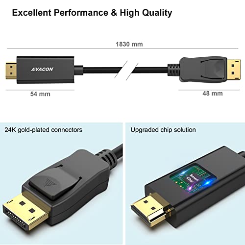 DisplayPort to HDMI 6 Feet Gold-Plated Cable Black U642