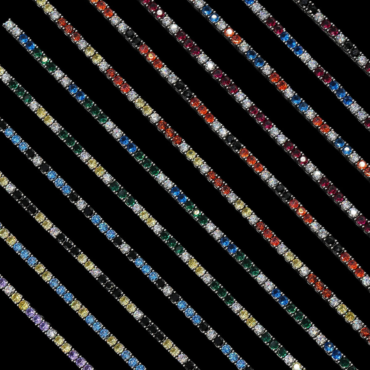 3MM Diamond Colored Tennis Chains in White Gold- All Colors