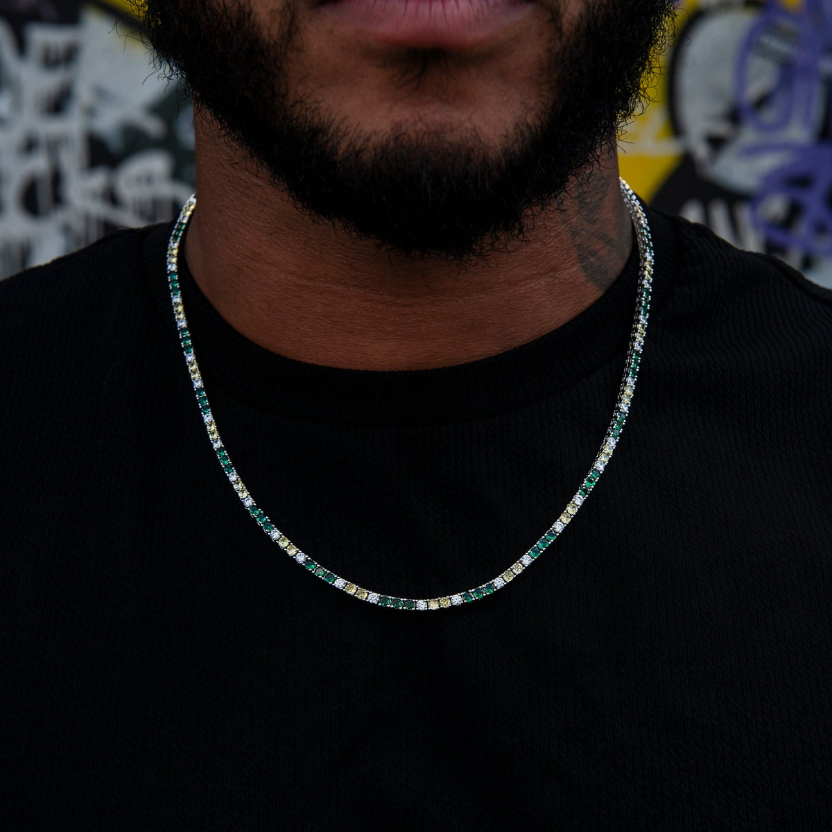 3MM Diamond Colored Tennis Chains in White Gold- All Colors