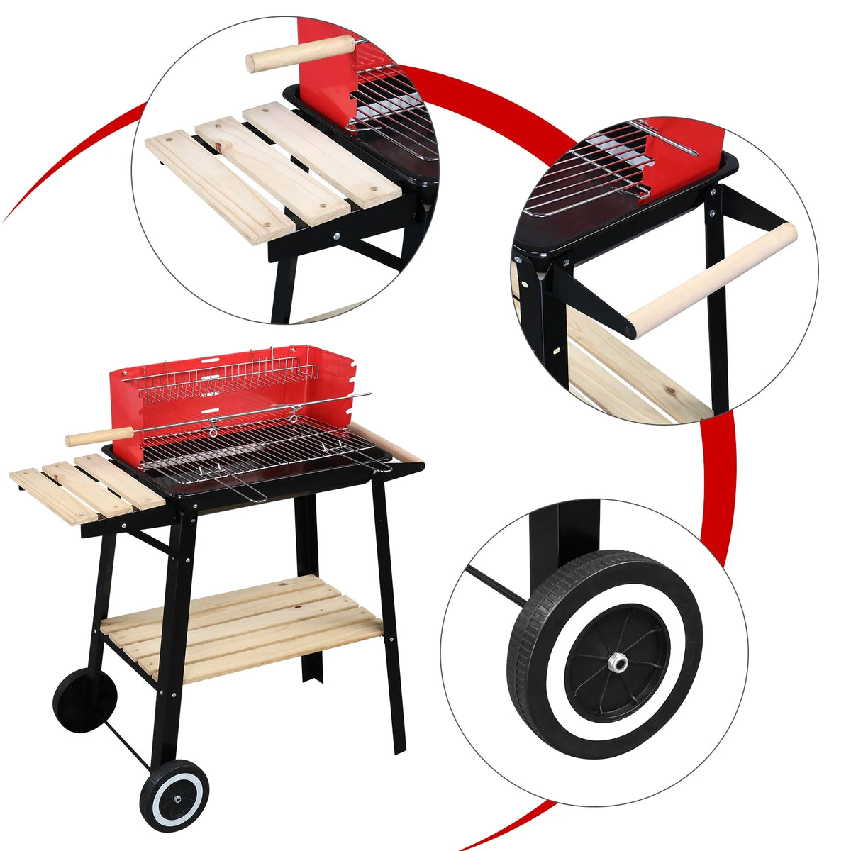 Square Enamel Charcoal Oven Black Red P8715