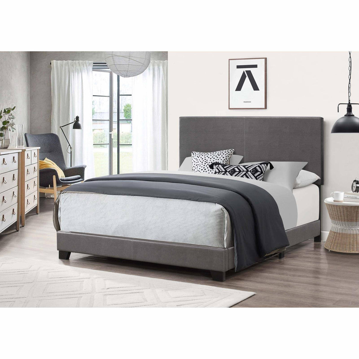 Gray Queen Faux Leather Low Profile Bed Z214