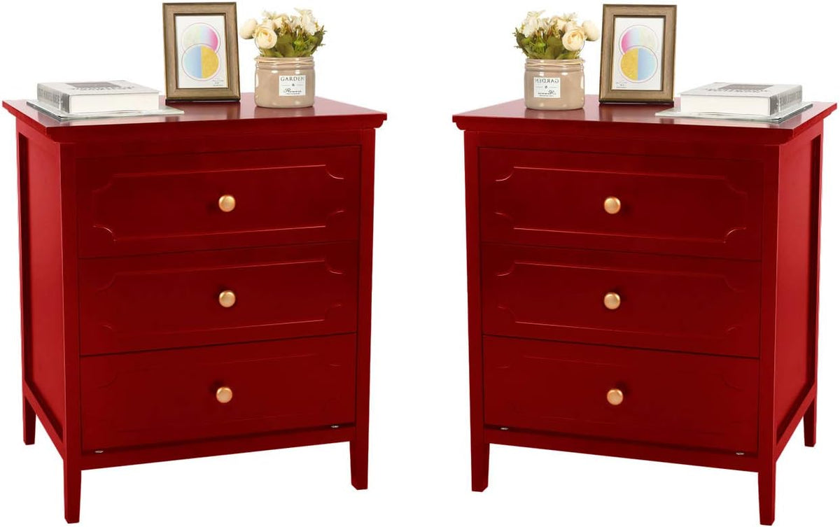 White 3 Drawer Wood Bedside Table S3654