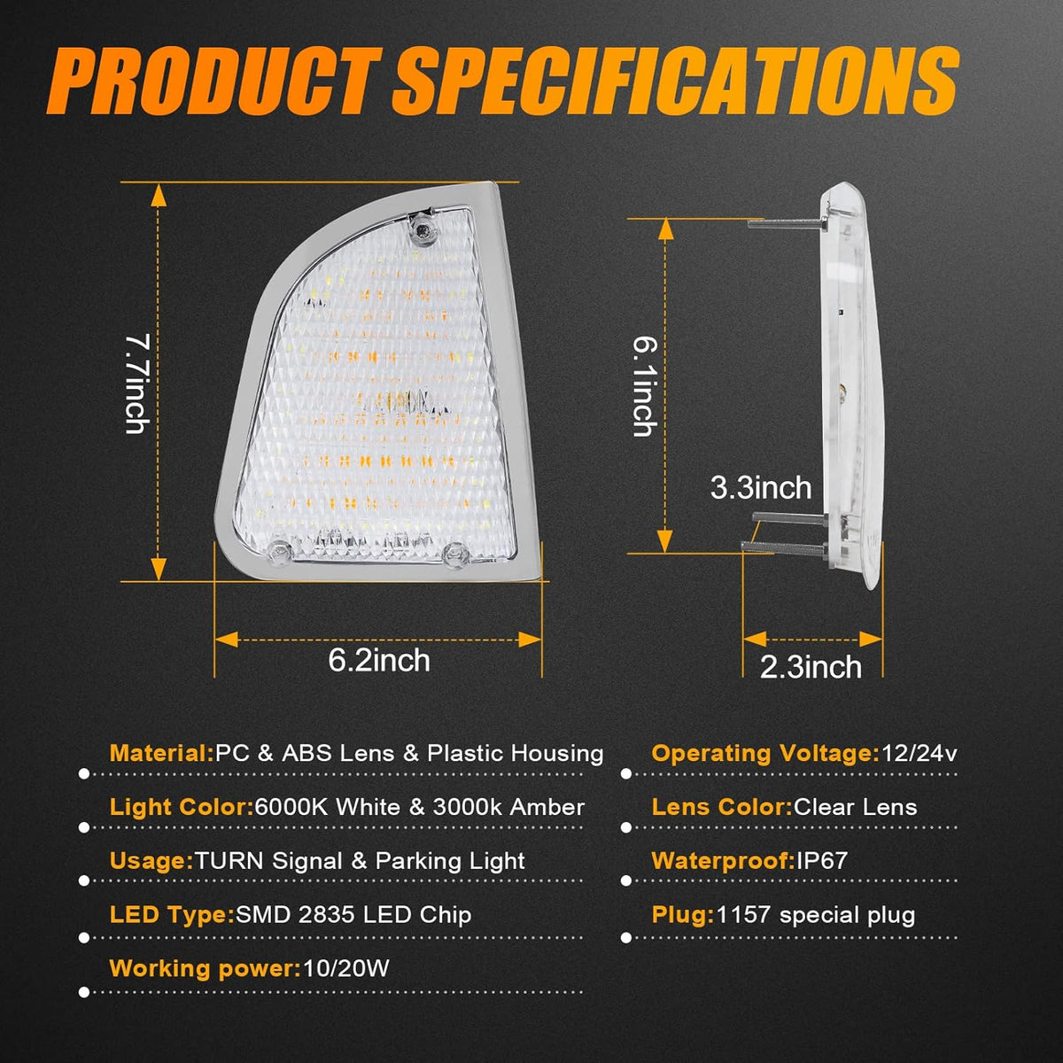 Front LED Turn Signal and Parking Lights Assembly, Amber and White, Clear Lens, Pack of 2 B5542