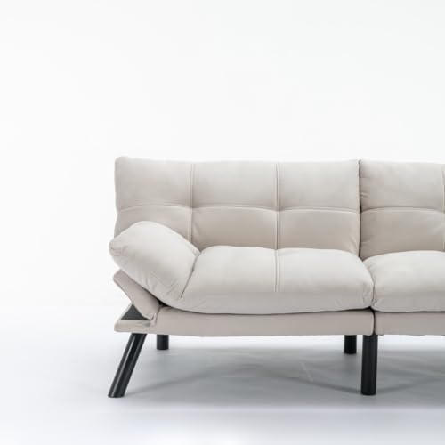 Velvet Futon Sofa Bed with Adjustable Backrest and Metal Legs M629439