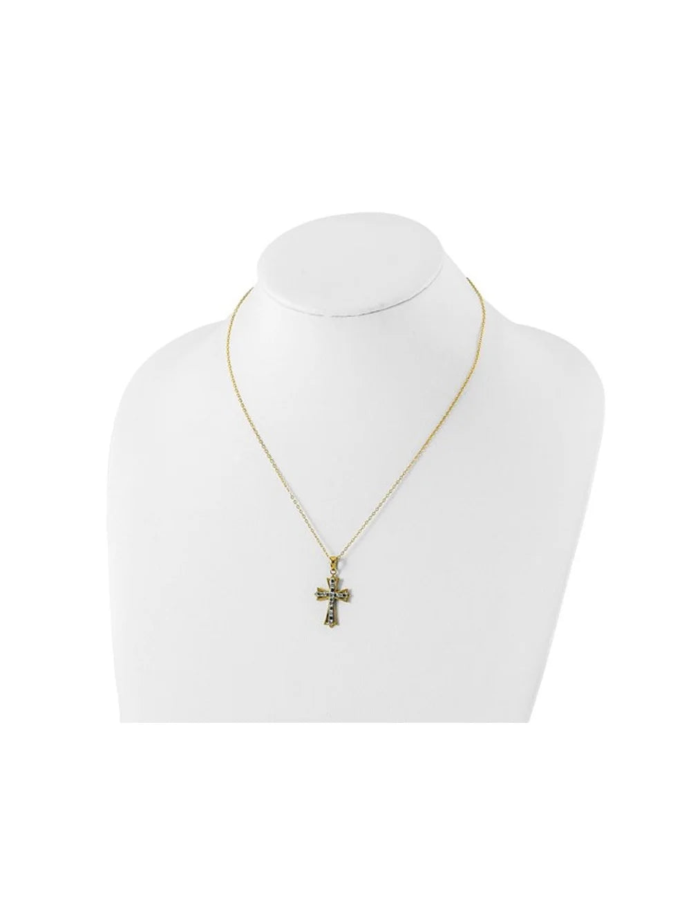 Emerald and Diamond Cross Pendant Necklace in Sterling Silver with Yellow Gold Plating and Chain F3890
