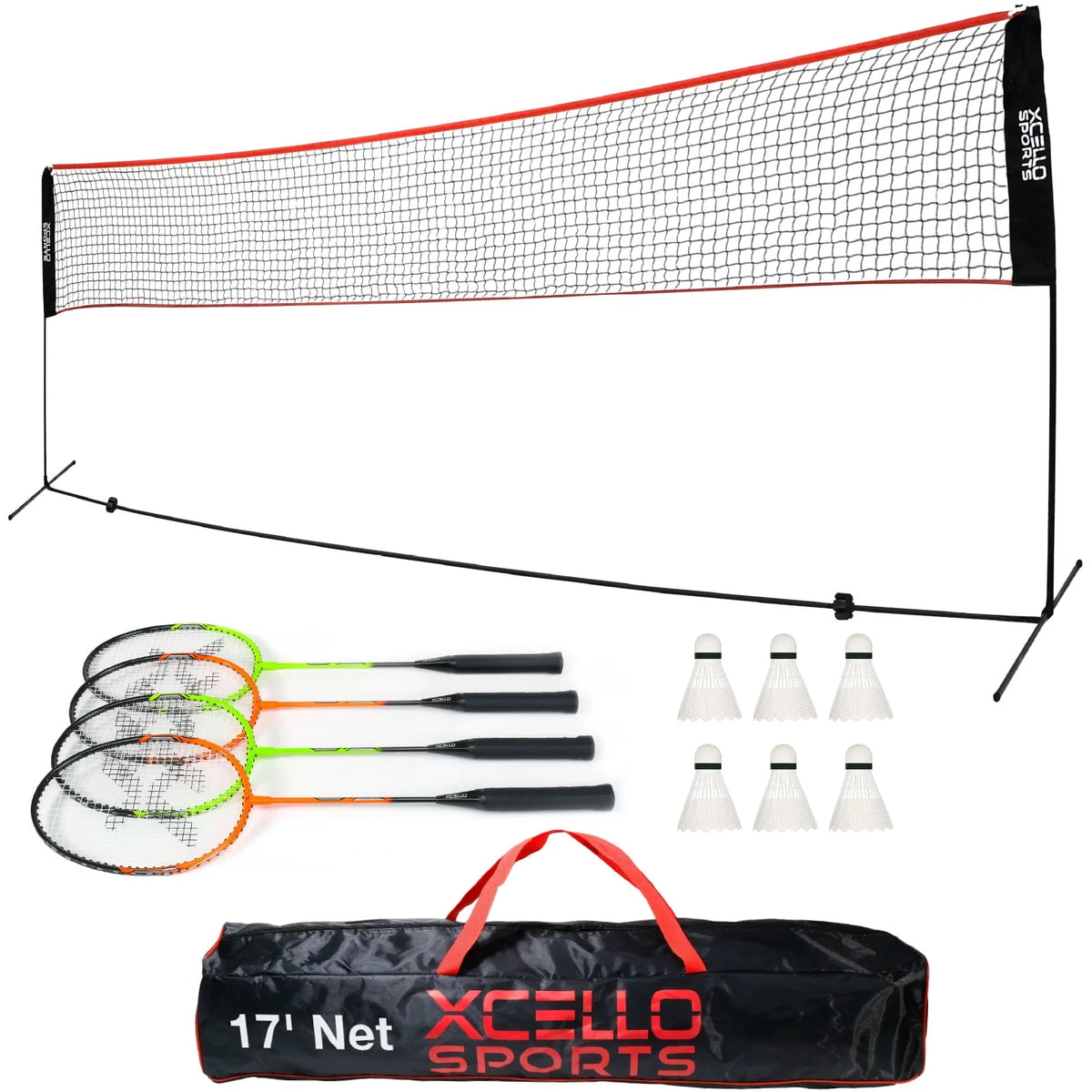 Badminton Set with Foldable Net, 4 Rackets, 6 Shuttlecocks, and Carry Bag A969