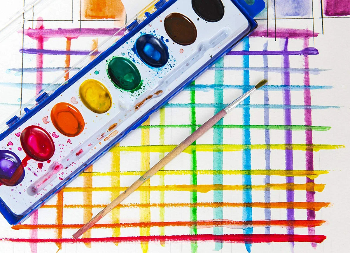 18 Packs Washable Watercolor Paint and Wood Brushes W58759