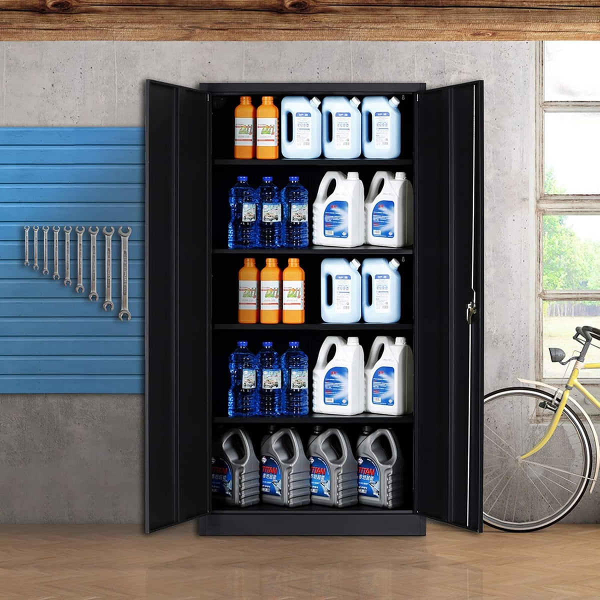 Metal Storage Cabinet with 4 Adjustable Shelves, 72 H, Black G211