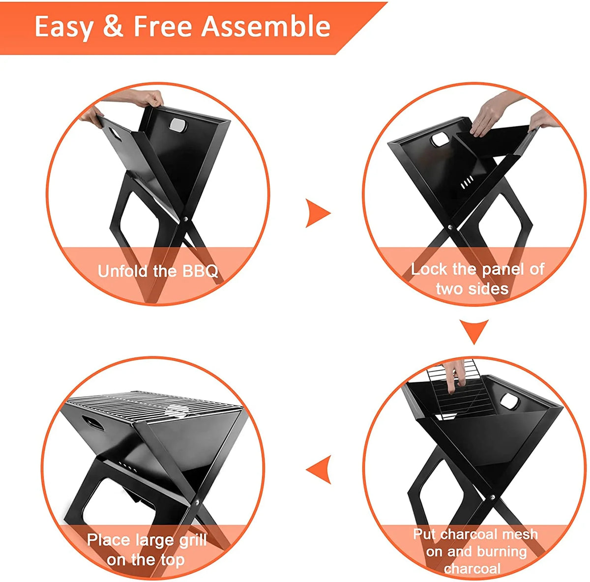 Charcoal BBQ Grill Foldable Black W94545