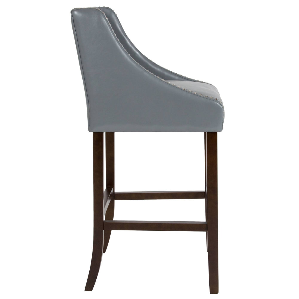 Gray and Brown Contemporary Bar Height Stool with Accent Nail Trim Y95194