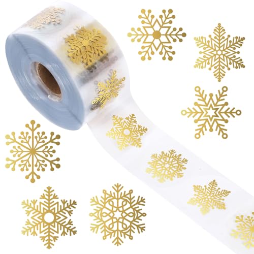 1000Pcs Clear Gold Foil Snowflake Stickers Roll V634877