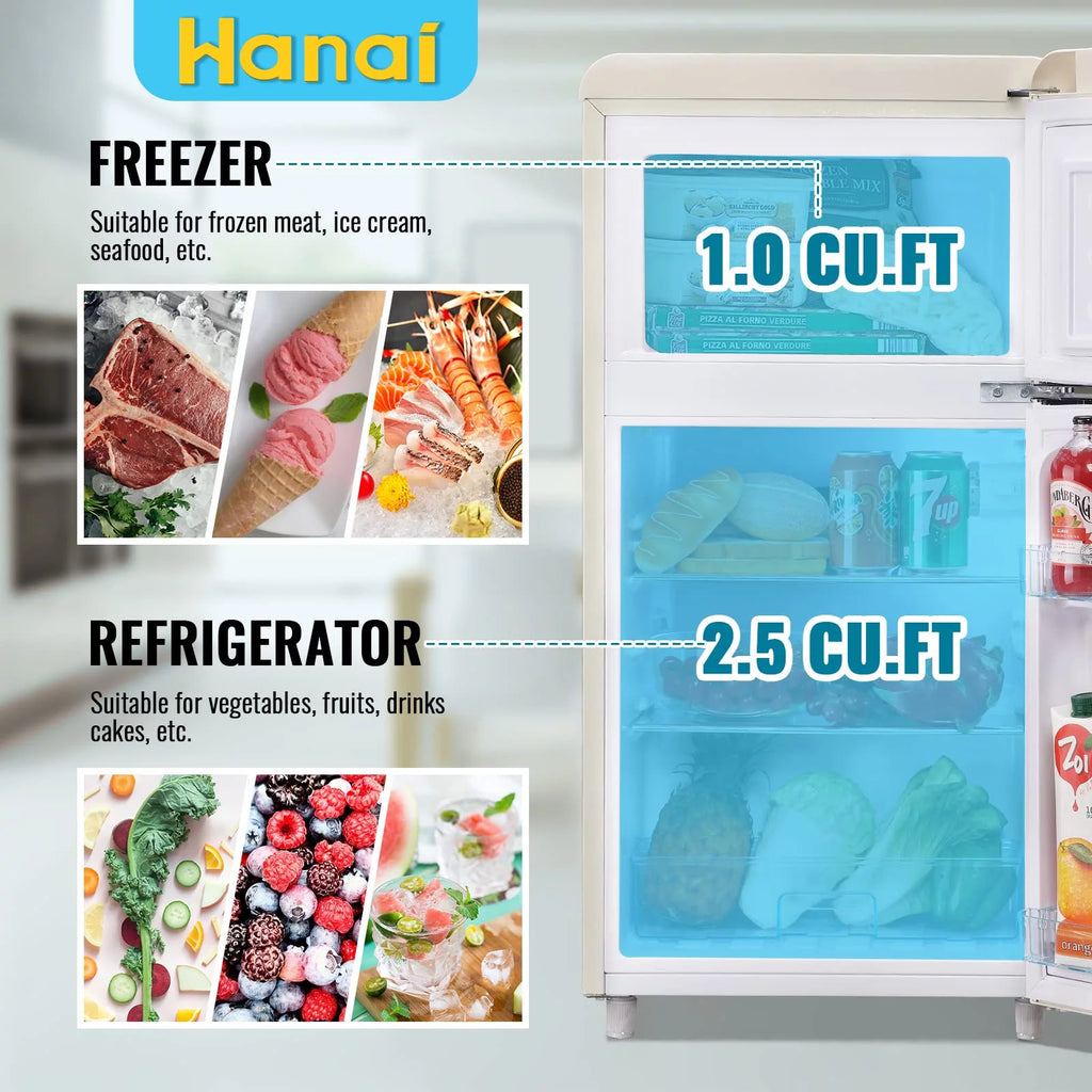 3.5 Cu.ft Retro Mini Fridge with Freezer Dual Doors Cream B198