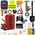 118 Pieces Car Emergency Kit with Jumper Cables, Air Compressor, Tow Strap Y538