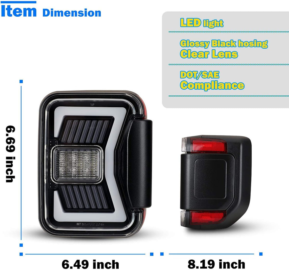LED Tail Lights Replacement for 2019-2022 Jeep Gladiator Pickup, 1 Pair E85658