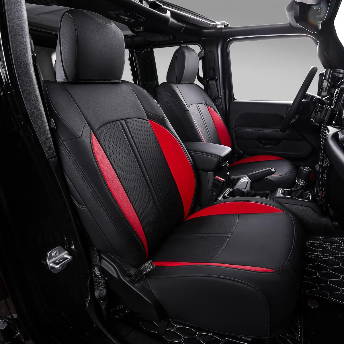 Black+Red PU Leather Seat Covers for Jeep Wrangler JL 4 Door R737