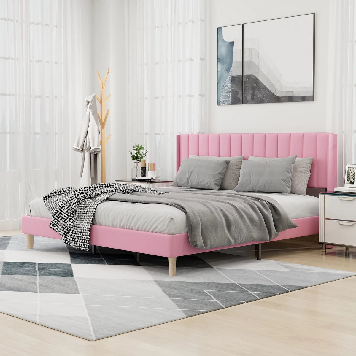 Twin Size Upholstered Platform Bed Frame Y319138