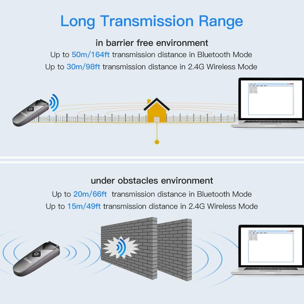 2.4G Wireless Bluetooth USB Barcode Scanner Pack of 2 T608