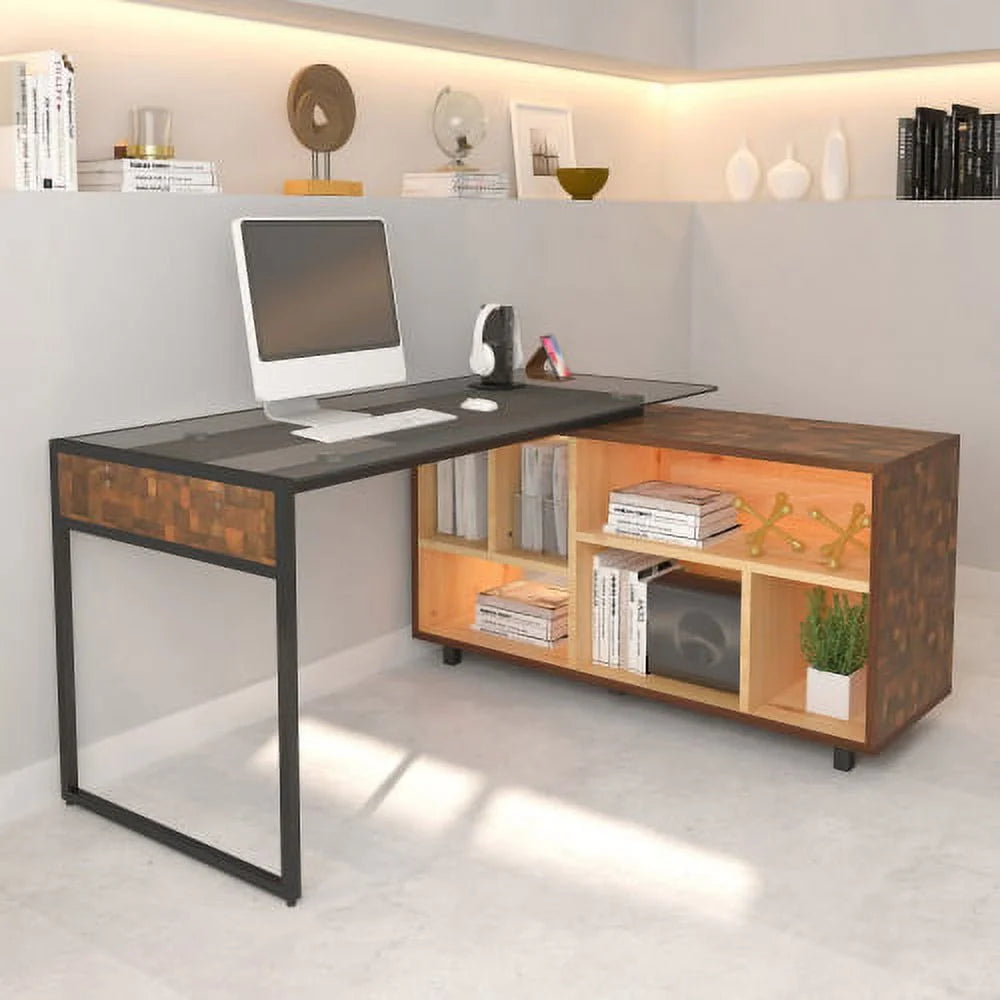 L-Shape Corner Desk with Storage, Oak A736