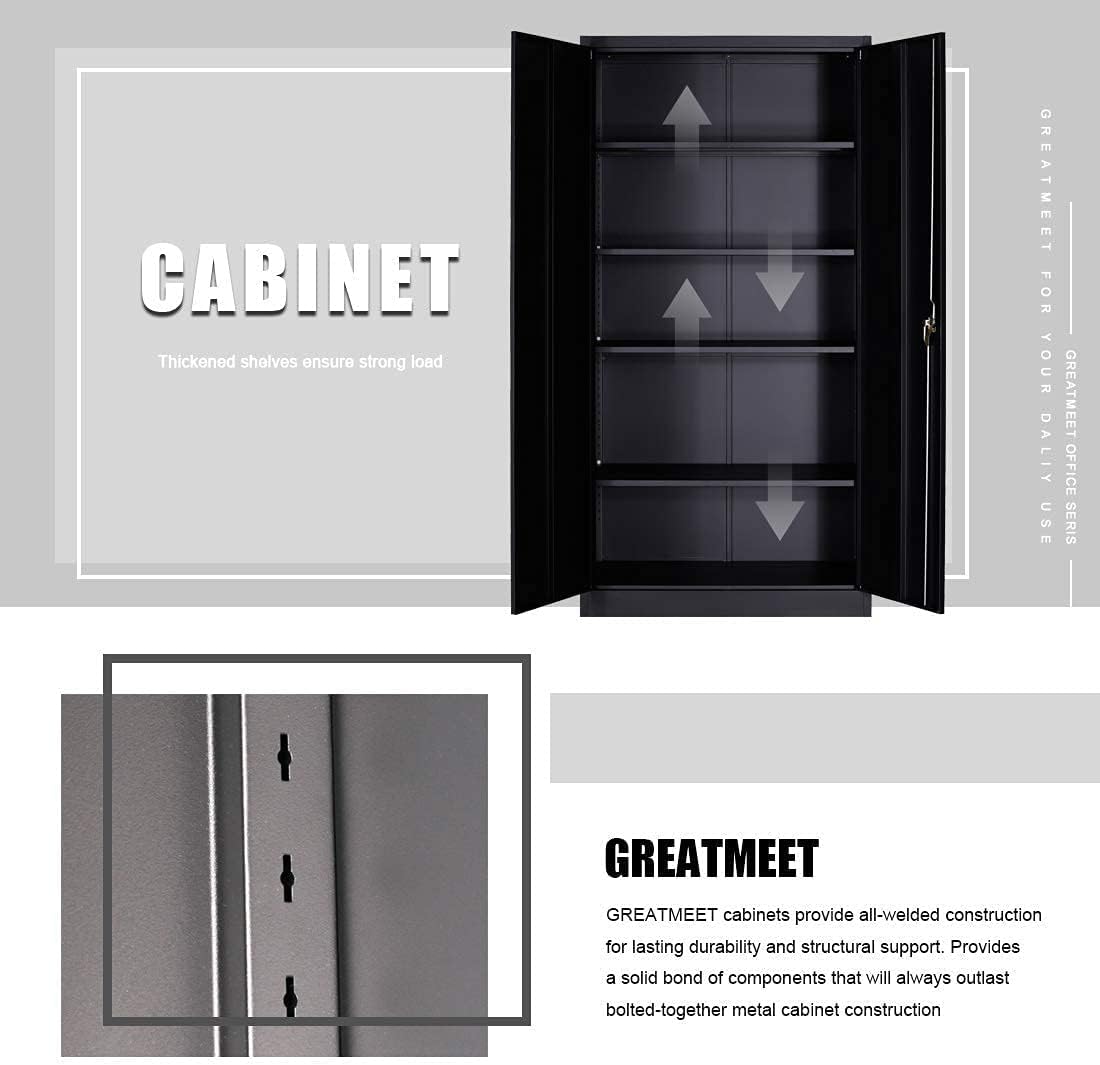 Metal Storage Cabinet with 4 Adjustable Shelves, 72 H, Black G211