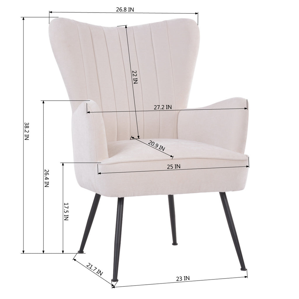 White Upholstered Fabric Accent Chair with Wooden Legs W51180