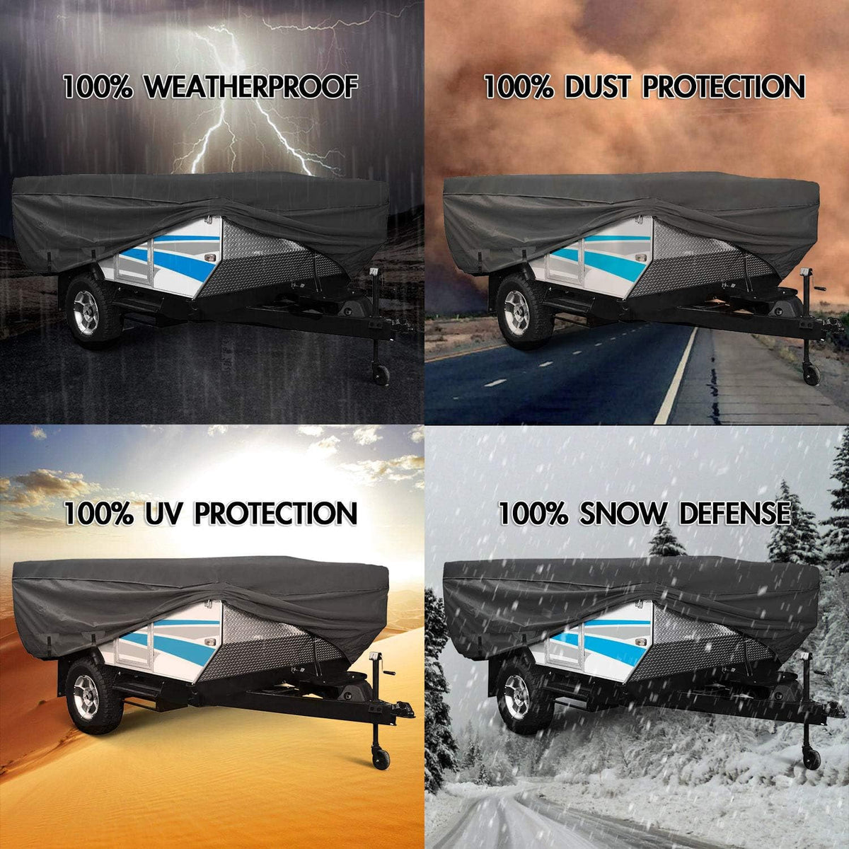 Waterproof Folding Camping Travel Trailer Storage Cover, 300D Polyester Fabric, Gray P68414