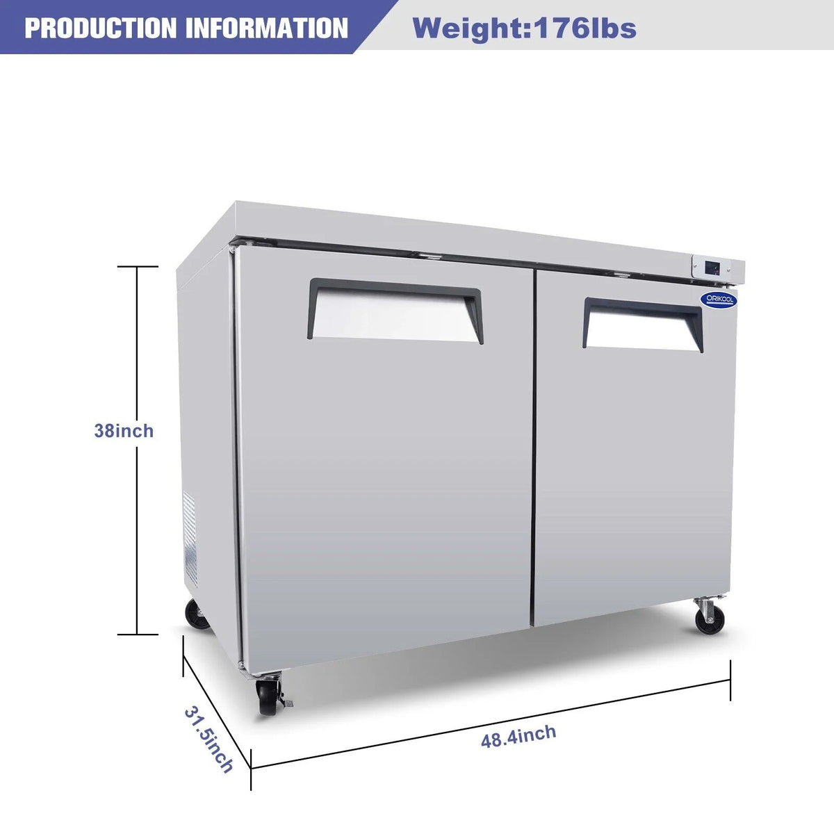 48" Undercounter Worktop Refrigerator Prep Table 14 Cu.Ft 2 Door L744070
