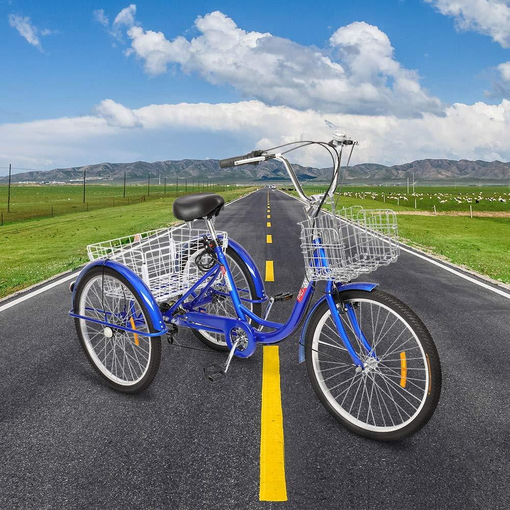 Blue 26 Wheels 7 Speed Adult Tricycle with Baskets Q129