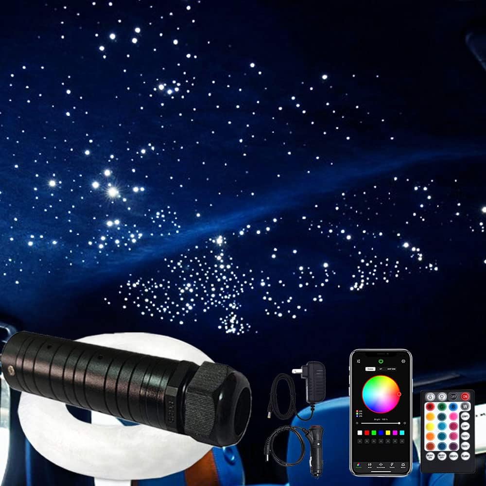 Car Use Bluetooth 6W RGB LED Fiber Optic Light Star Ceiling Kit with Remote Controller, 160pcs 0.03in 6.5ft Fiber Optic Cable R2969