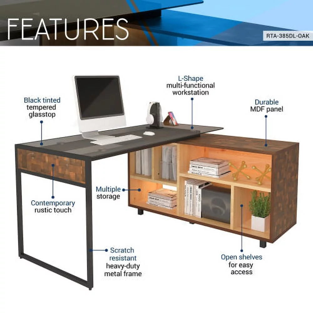 L-Shape Corner Desk with Storage, Oak A736