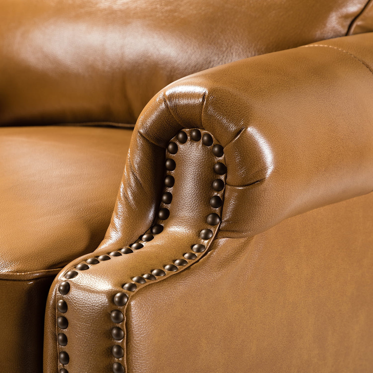 Camel Leather Recliner Chair with Wood Legs K204495
