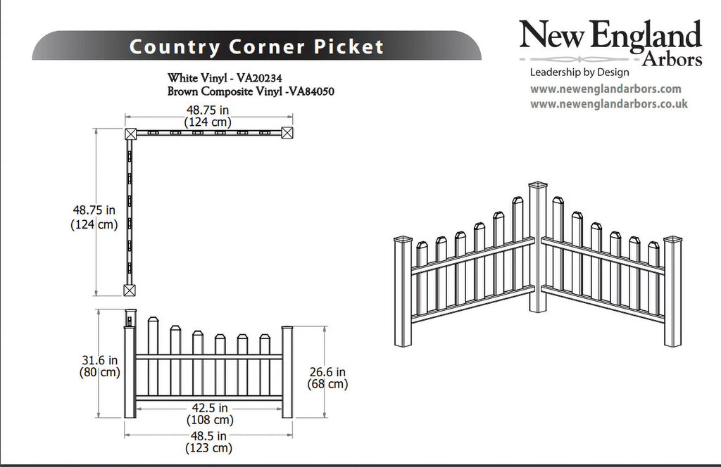 White Vinyl Corner Picket Fence Accent O254724