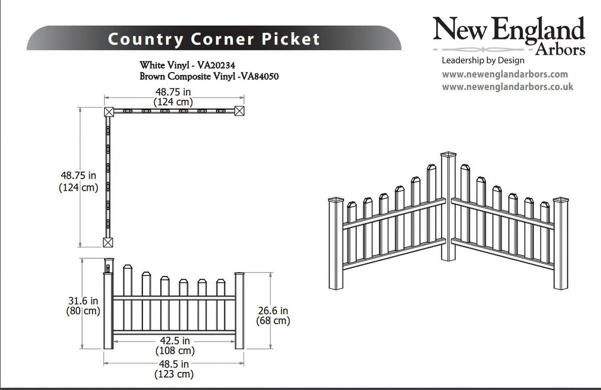 White Vinyl Corner Picket Fence Accent O254724