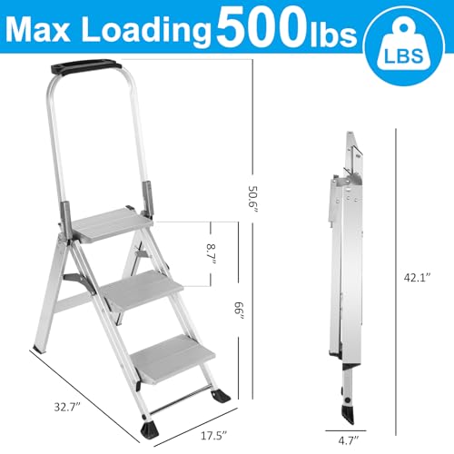 Aluminum Folding 3 Step Stool with Non-Slip Wide Pedal N50560